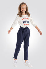 OKAIDI - טישירט ילדות שרוול ארוך הדפס חתולים כחולים על רקע לבן - MASHBIR//365