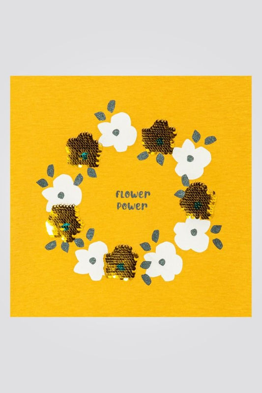 OKAIDI - טישירט ילדות שרוול ארוך צהובה עם הדפס זר פרחים - MASHBIR//365