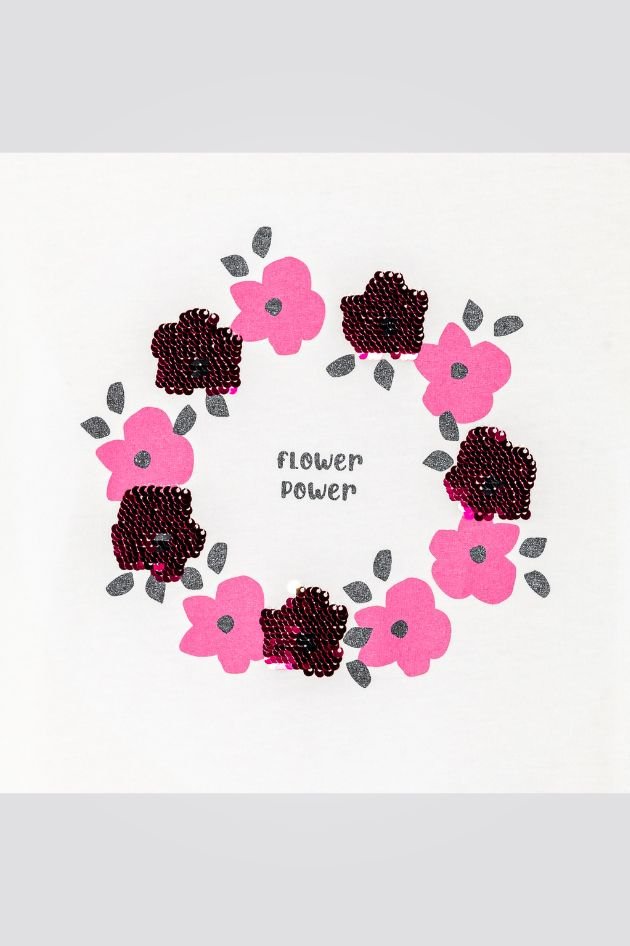 OKAIDI - טישירט ילדות שרוול ארוך לבנה עם הדפס זר פרחים - MASHBIR//365