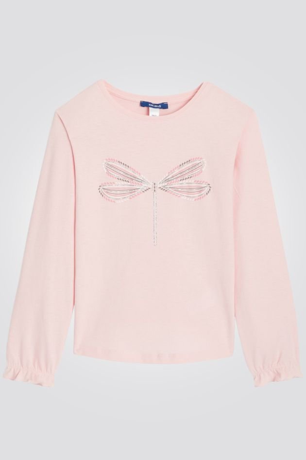 OKAIDI - טישירט ילדות שרוול ארוך ורוד עם הדפס שפירית - MASHBIR//365