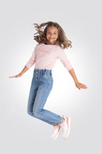 OKAIDI - טישירט ילדות ורודה שרוולים ארוכים עם הדפס HAPPY GIRL - MASHBIR//365