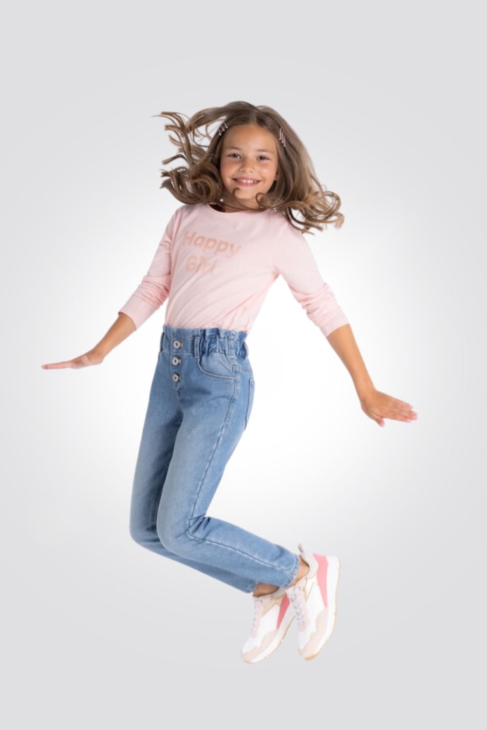 OKAIDI - טישירט ילדות ורודה שרוולים ארוכים עם הדפס HAPPY GIRL - MASHBIR//365