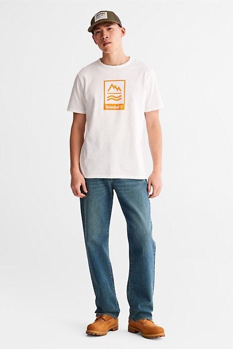 TIMBERLAND - טישירט קצרה בצבע לבן עם כיתוב לוגו - MASHBIR//365