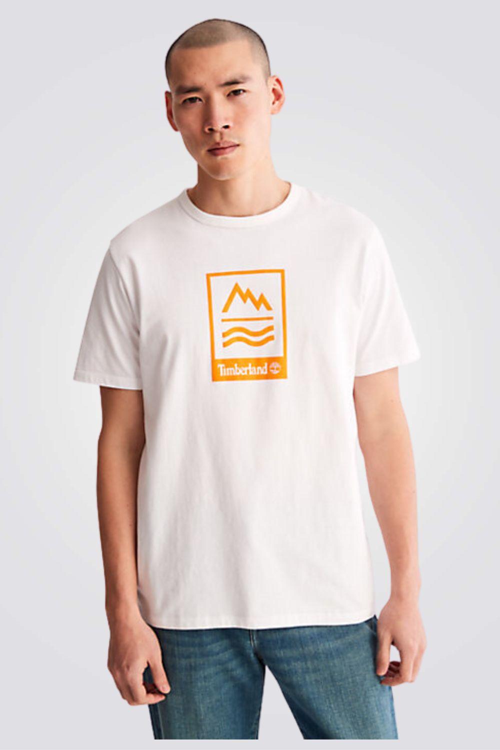TIMBERLAND - טישירט קצרה בצבע לבן עם כיתוב לוגו - MASHBIR//365