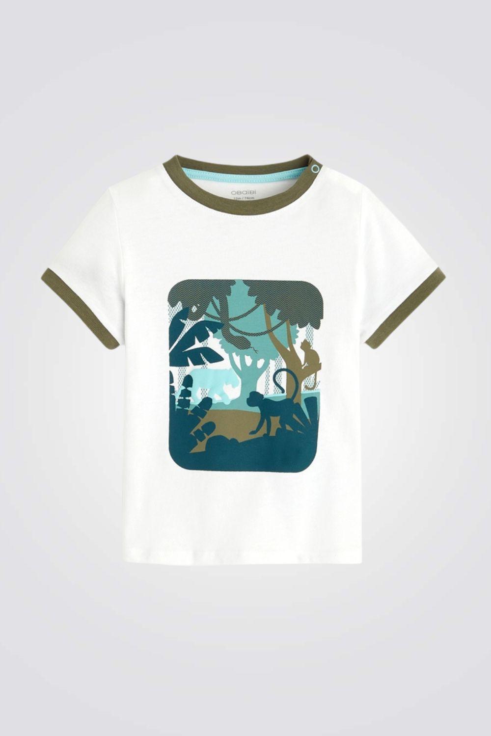 OBAIBI - טישירט קצרה לתינוקות בצבע לבן עם הדפס ג'ונגל - MASHBIR//365