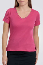 PUNT ROMA - טישירט קצרה עם פס בצווארון בצבע ורוד - MASHBIR//365