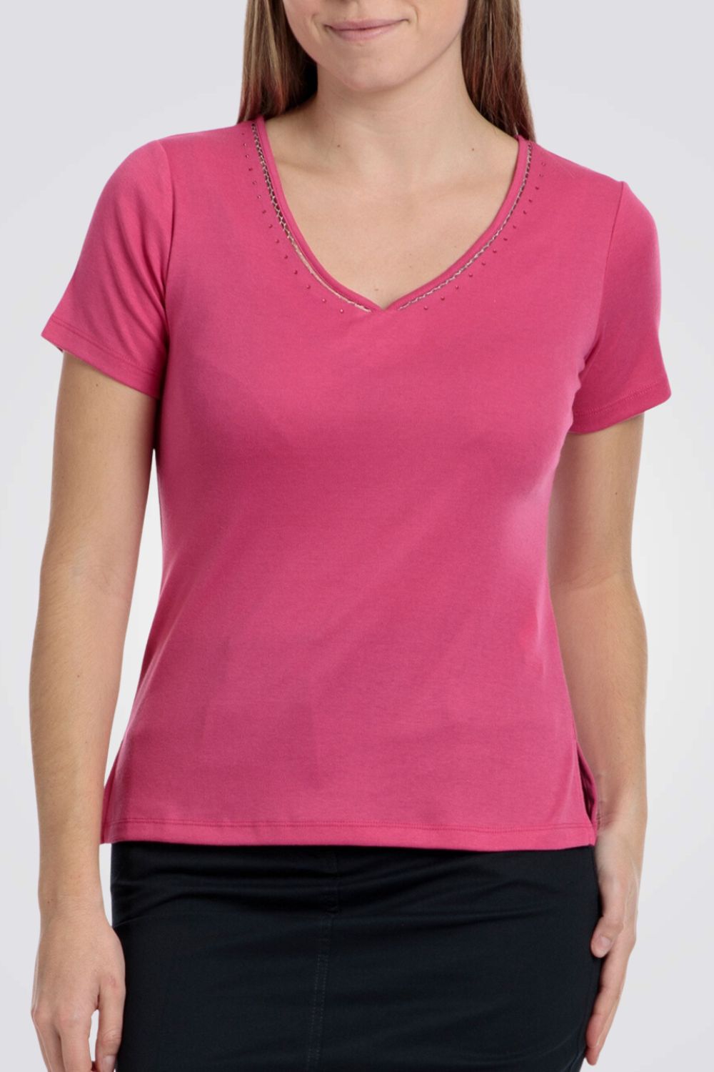 PUNT ROMA - טישירט קצרה עם פס בצווארון בצבע ורוד - MASHBIR//365