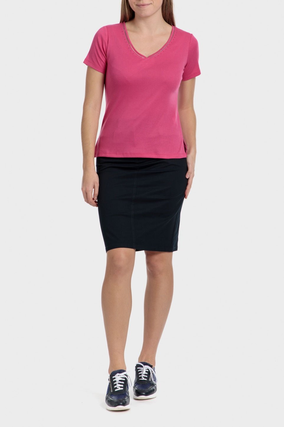 PUNT ROMA - טישירט קצרה עם פס בצווארון בצבע ורוד - MASHBIR//365