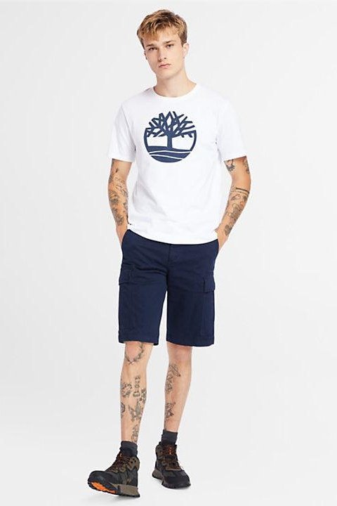 TIMBERLAND - טישירט קצרה עם הדפס לוגו בצבע לבן - MASHBIR//365