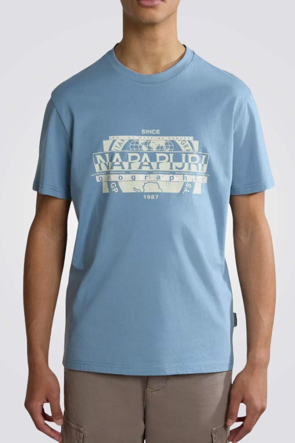 NAPAPIJRI - טישירט קצרה עם הדפס לוגו מידה L בצבע כחול - MASHBIR//365