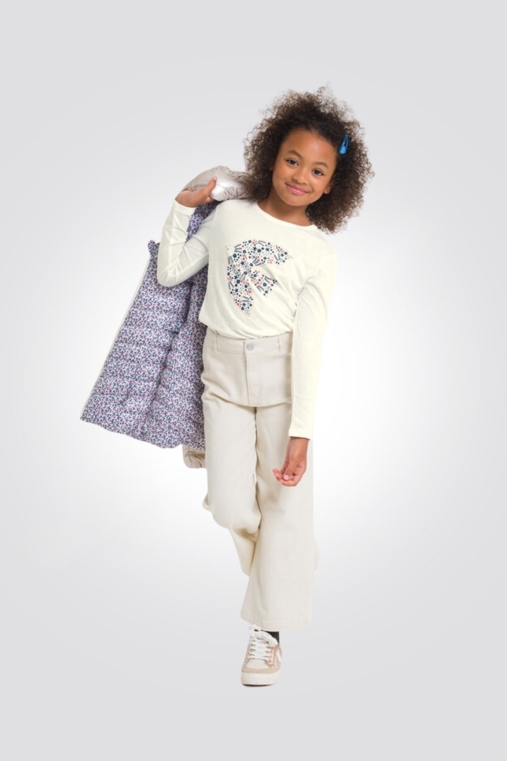 OKAIDI - טישירט לבנה עם שרוולים ארוכים בדוגמת יונה לילדות - MASHBIR//365