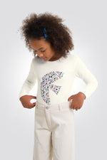 OKAIDI - טישירט לבנה עם שרוולים ארוכים בדוגמת יונה לילדות - MASHBIR//365