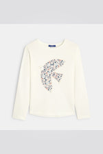 OKAIDI - טישירט לבנה עם שרוולים ארוכים בדוגמת יונה לילדות - MASHBIR//365