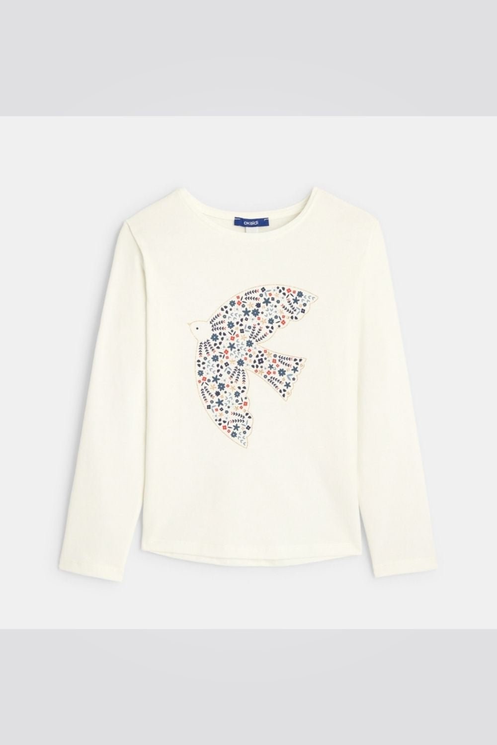 OKAIDI - טישירט לבנה עם שרוולים ארוכים בדוגמת יונה לילדות - MASHBIR//365