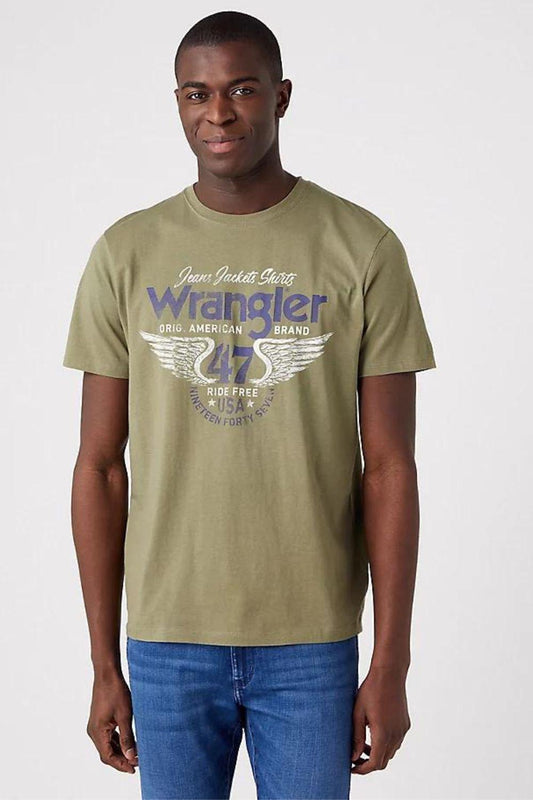 WRANGLER - טישירט לוגו קצרה צבע ירוק זית - MASHBIR//365