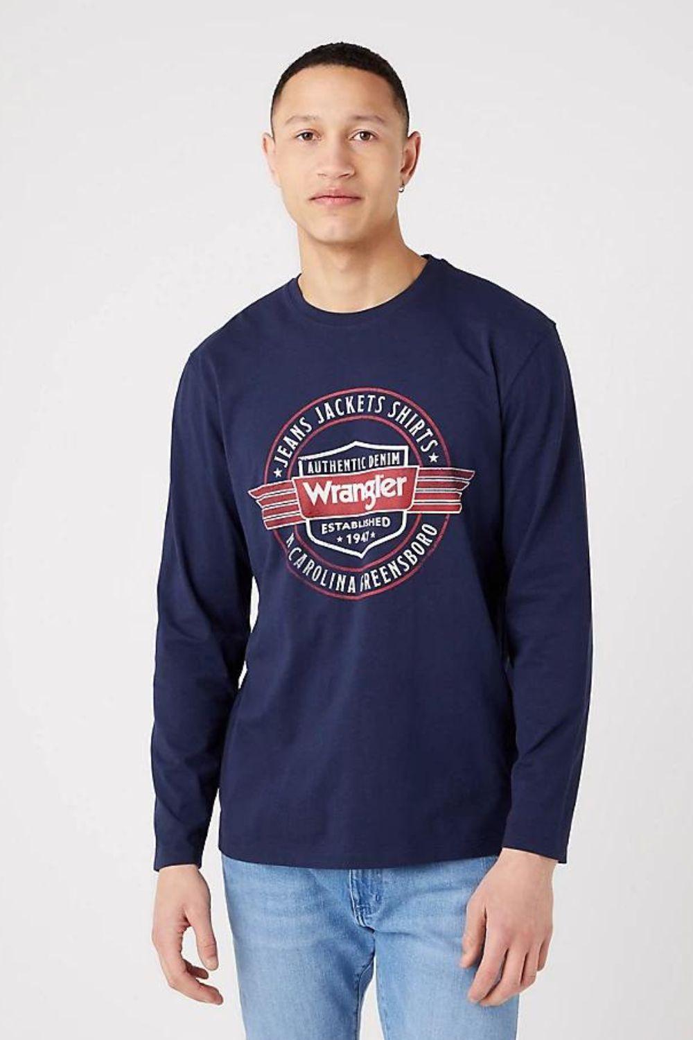 WRANGLER - טישירט נייבי עם לוגו שרוול ארוך - MASHBIR//365