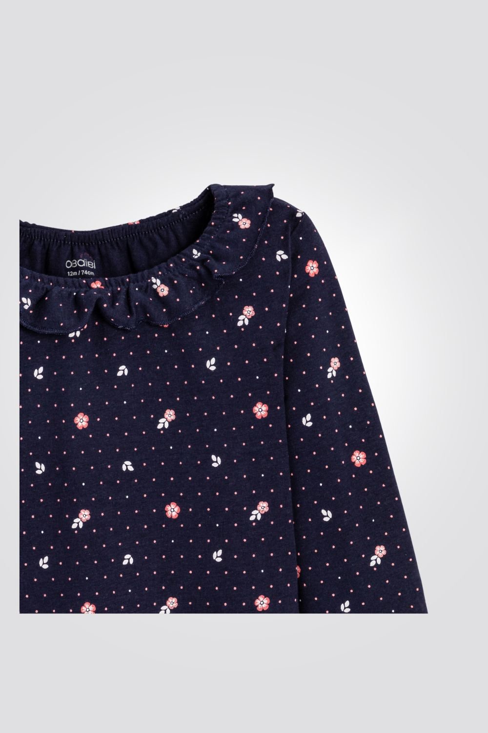 OBAIBI - טישירט טריקו שרוול ארוך פרחונית כחול פרחם ורודים לתינוקת עם צווארון מסולסל - MASHBIR//365