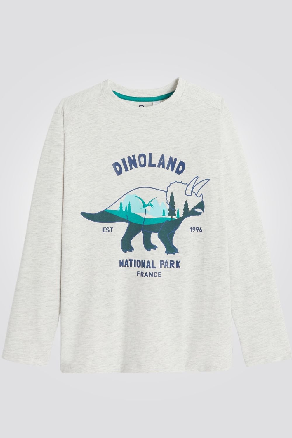 OKAIDI - טישירט שרוול ארוך ילדים אפור מלאנג' עם הדפס קרנף בירוק - MASHBIR//365