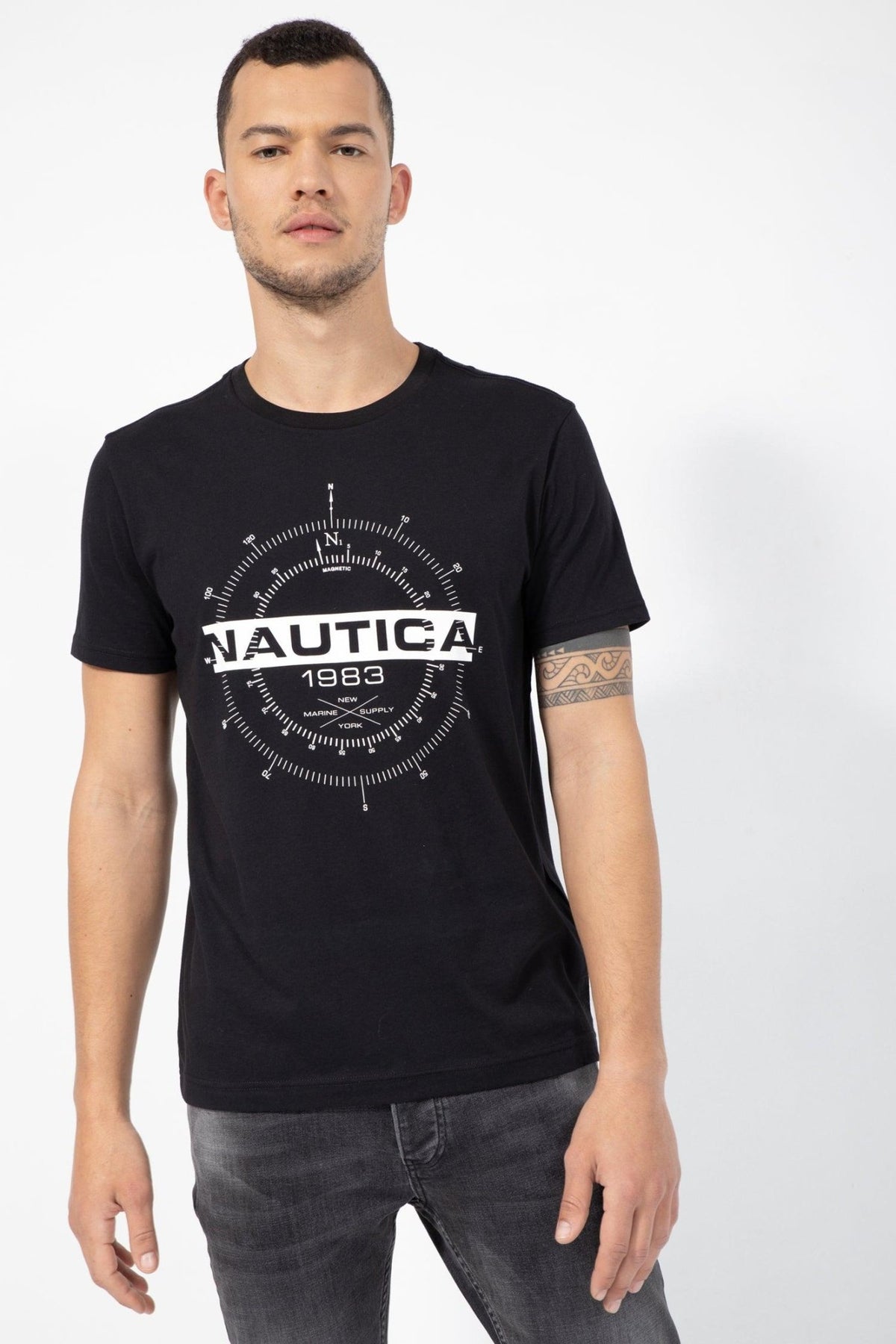 NAUTICA - טישירט שחורה הדפס MARINE - MASHBIR//365