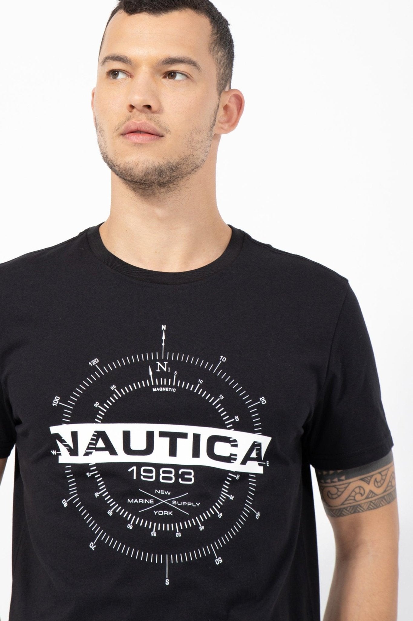 NAUTICA - טישירט שחורה הדפס MARINE - MASHBIR//365