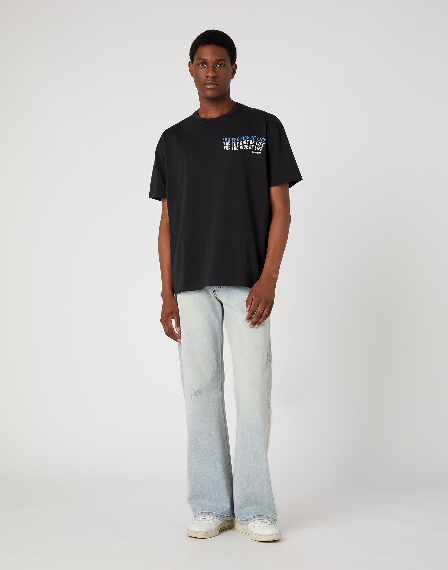 WRANGLER - טישירט שחורה עם הדפס לוגו בחזית - MASHBIR//365