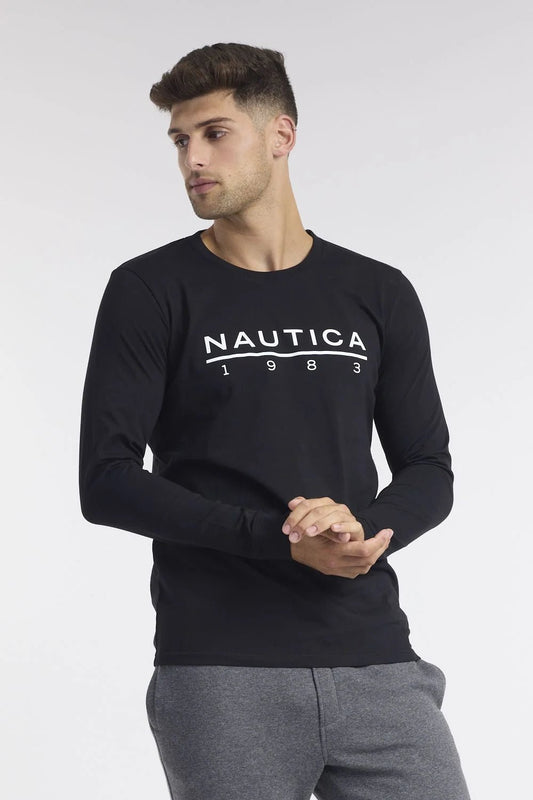 NAUTICA - טישירט שחורה עם כיתוב לוגו - MASHBIR//365
