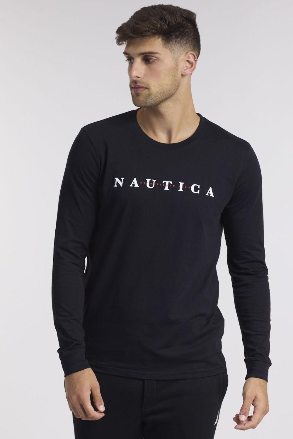 NAUTICA - טישירט שחורה עם כיתוב לוגו - MASHBIR//365