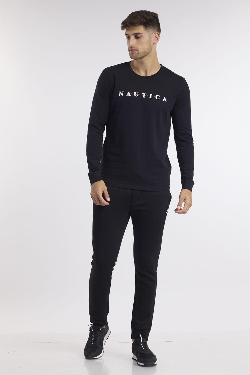 NAUTICA - טישירט שחורה עם כיתוב לוגו - MASHBIR//365