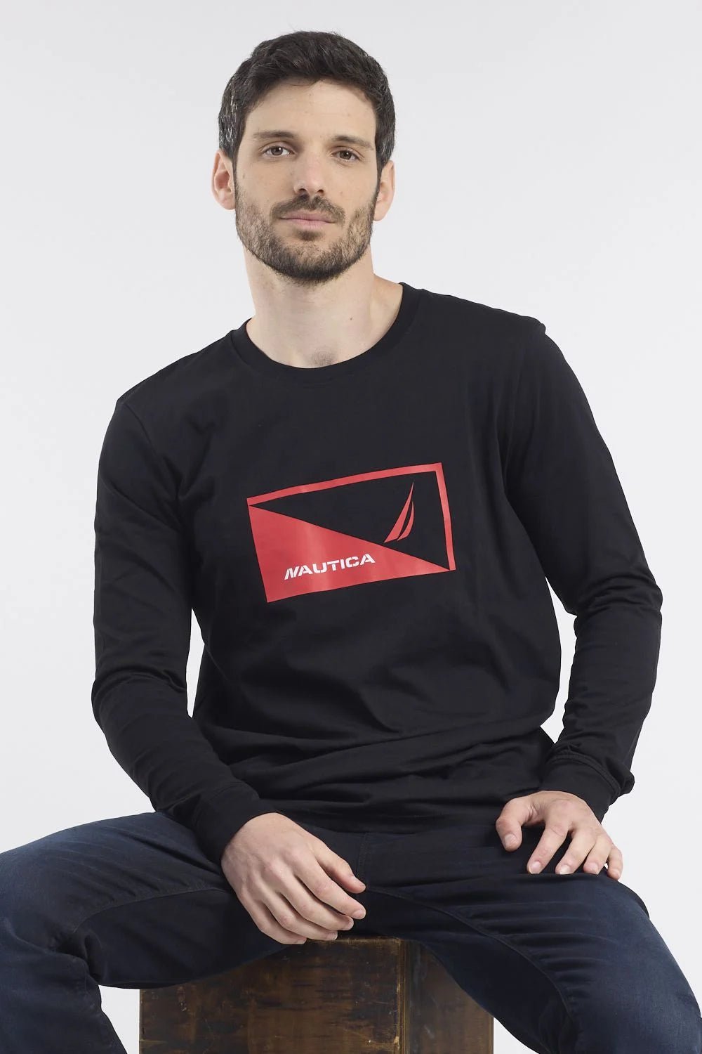 NAUTICA - טישירט שחורה עם לוגו מלבן - MASHBIR//365