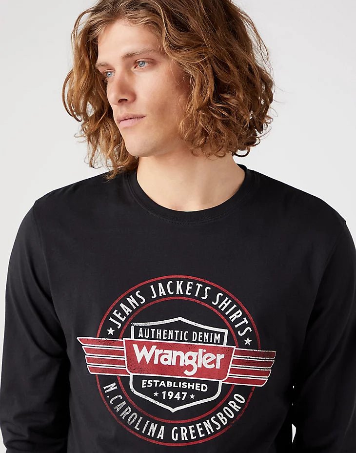 WRANGLER - טישירט שחורה עם לוגו שרוול ארוך - MASHBIR//365