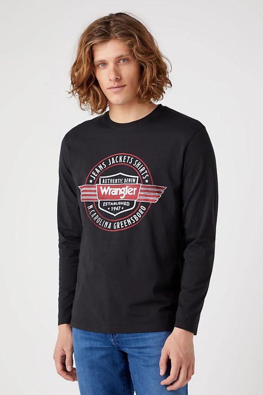 WRANGLER - טישירט שחורה עם לוגו שרוול ארוך - MASHBIR//365