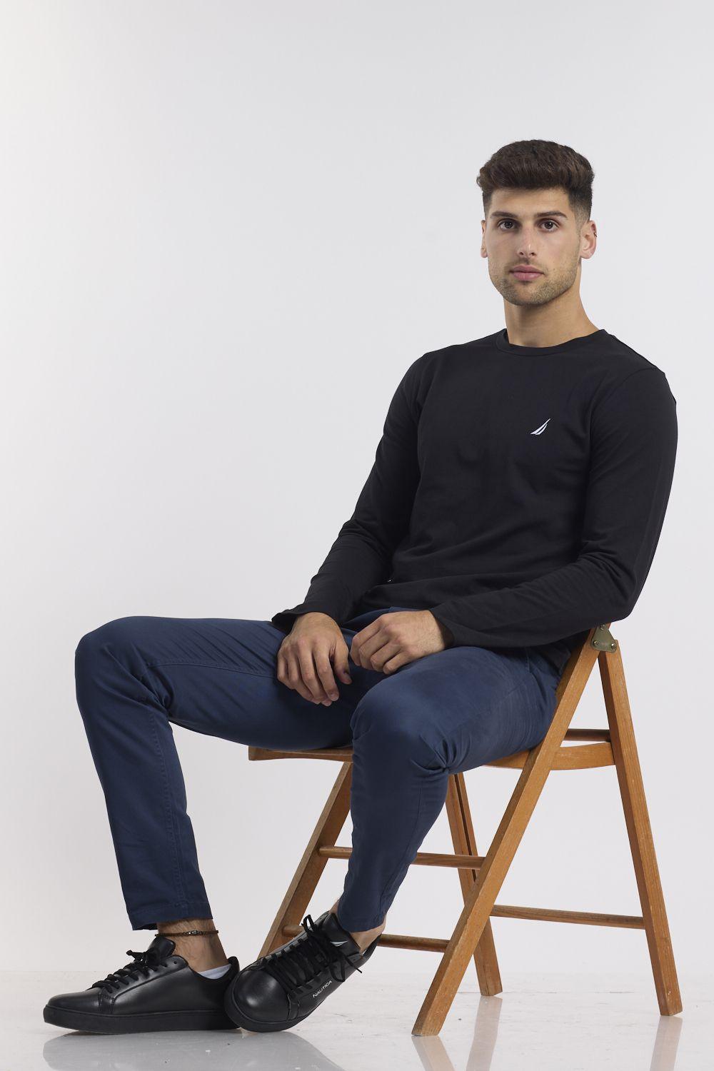 NAUTICA - טישירט שחורה עם רקמת לוגו - MASHBIR//365