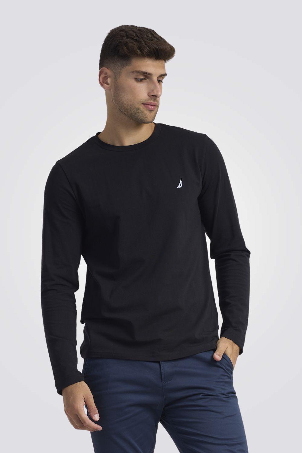 NAUTICA - טישירט שחורה עם רקמת לוגו - MASHBIR//365