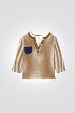 OBAIBI - טישירט תינוקות שרוול ארוך 2 שכבות פסים חום לבן - MASHBIR//365