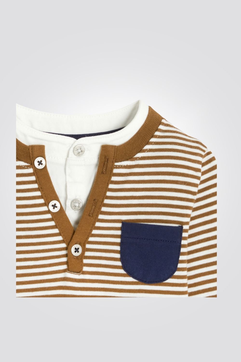 OBAIBI - טישירט תינוקות שרוול ארוך 2 שכבות פסים חום לבן - MASHBIR//365