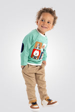 OBAIBI - טישירט תינוקות שרוול ארוך ירוק בהיר עם הדפס חיות - MASHBIR//365