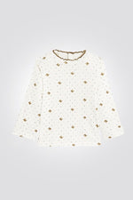 OBAIBI - טישירט תינוקות שרוול ארוך לבנה עם הדפס חתולים בחום - MASHBIR//365