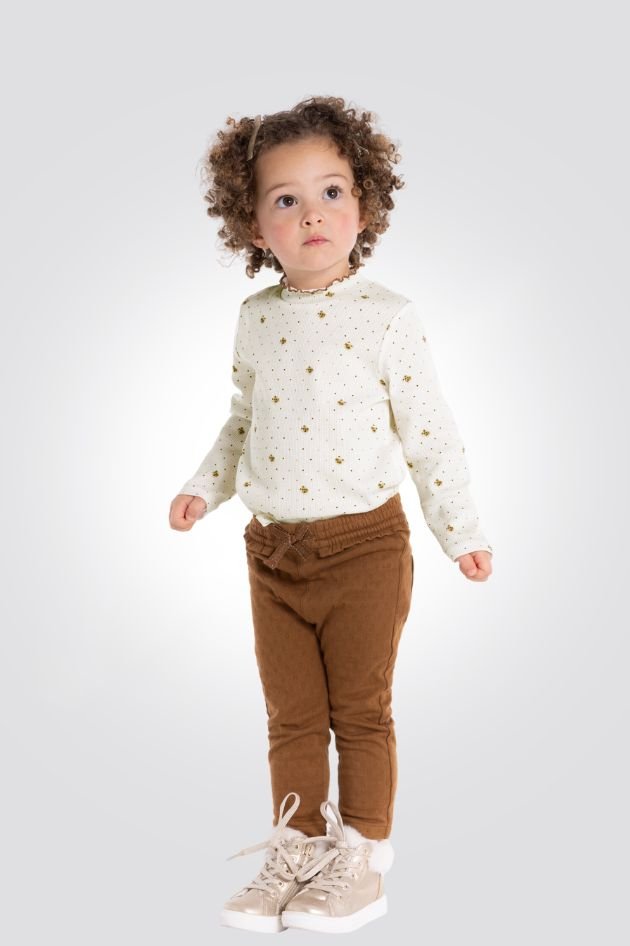 OBAIBI - טישירט תינוקות שרוול ארוך לבנה עם הדפס חתולים בחום - MASHBIR//365