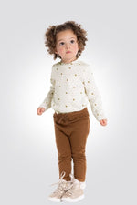 OBAIBI - טישירט תינוקות שרוול ארוך לבנה עם הדפס חתולים בחום - MASHBIR//365