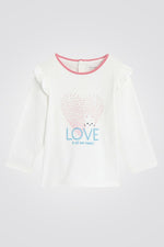 OBAIBI - טישירט תינוקות שרוול ארוך שמנת עם הדפס לב - MASHBIR//365
