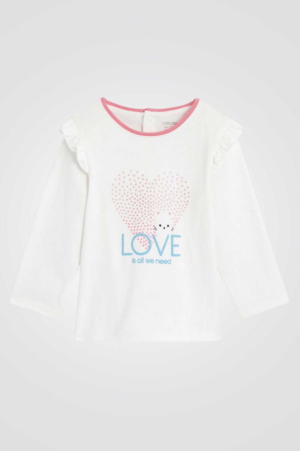 OBAIBI - טישירט תינוקות שרוול ארוך שמנת עם הדפס לב - MASHBIR//365