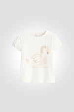OBAIBI - טישירט תינוקות שרוול קצר לבנה עם ברבור ניטים זהב וורוד - MASHBIR//365