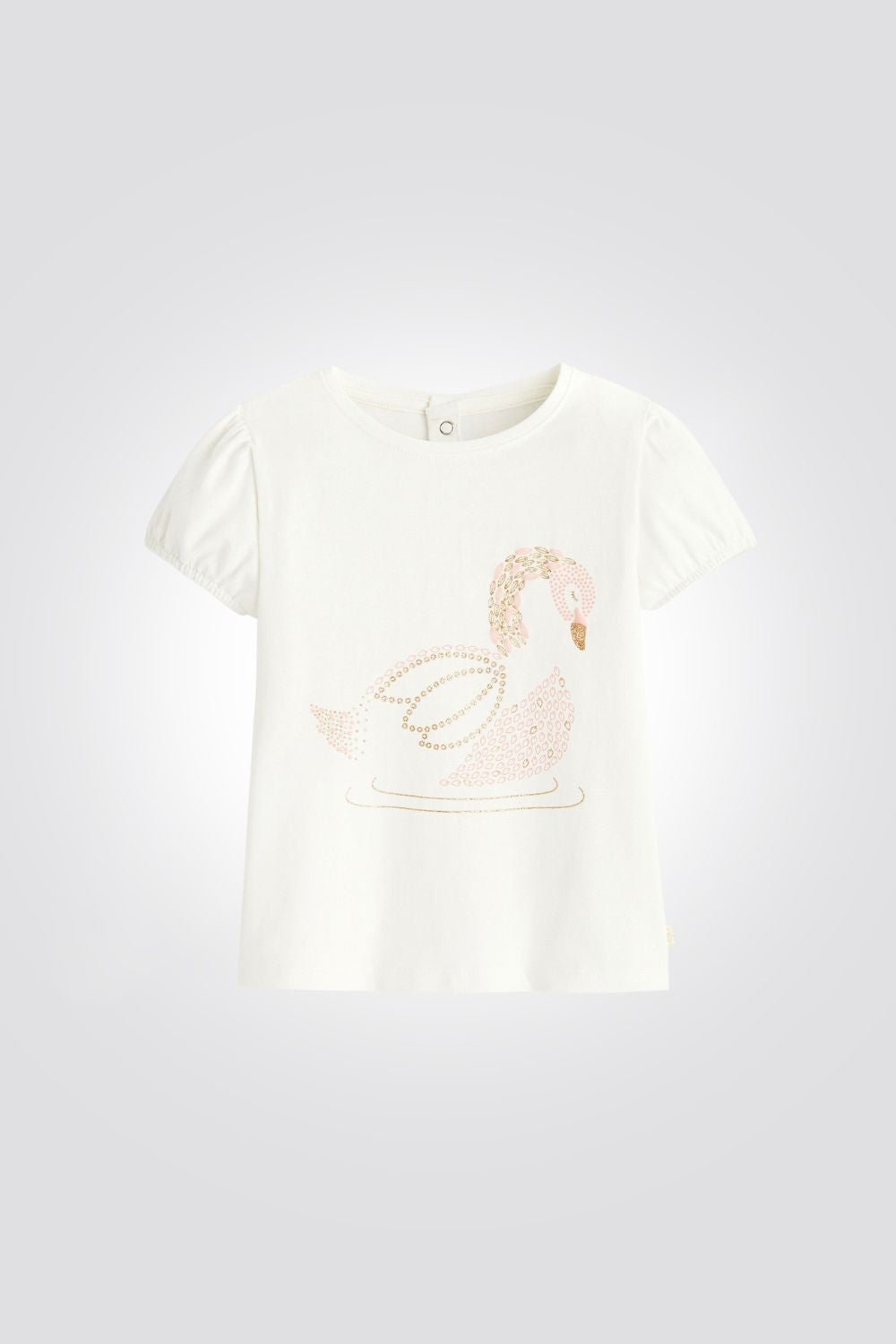 OBAIBI - טישירט תינוקות שרוול קצר לבנה עם ברבור ניטים זהב וורוד - MASHBIR//365