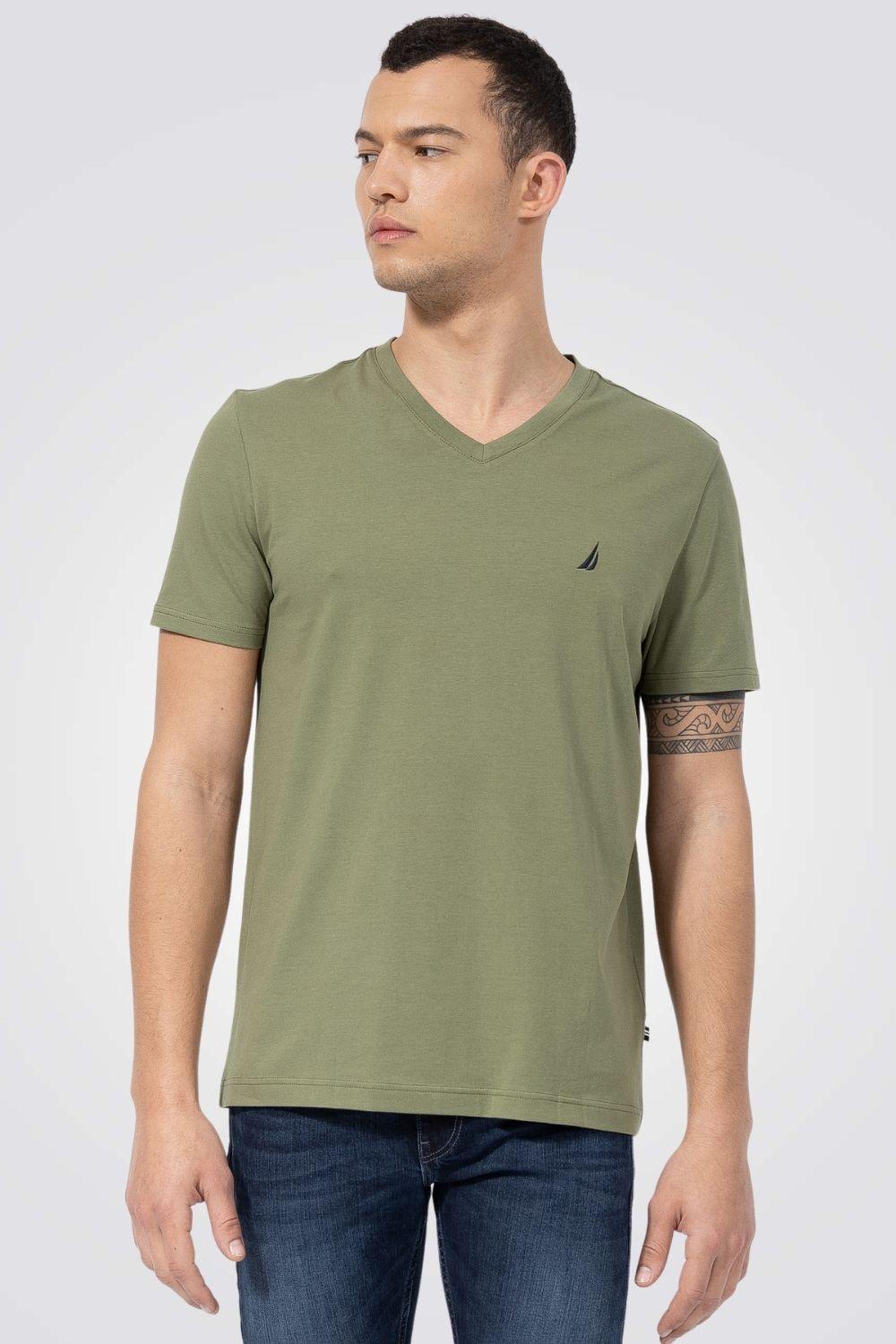 NAUTICA - טישירט צווארון V ירוק זית - MASHBIR//365