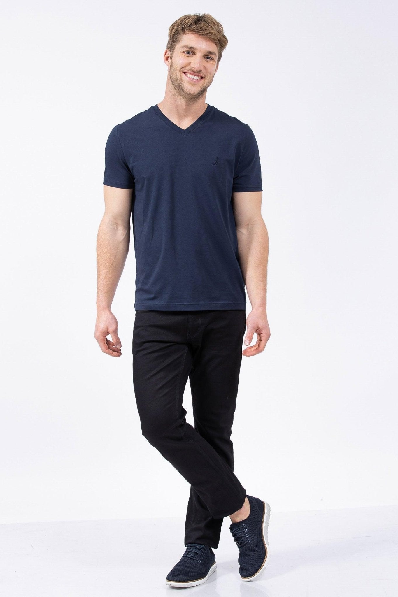 NAUTICA - טישירט צווארון V כחול נייבי - MASHBIR//365