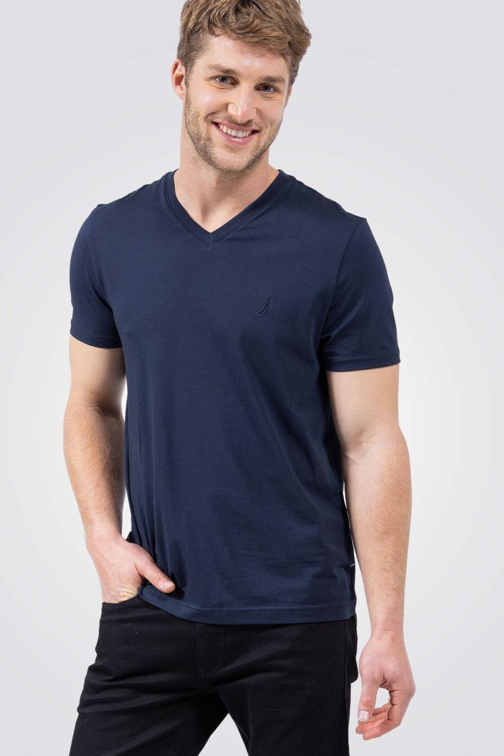 NAUTICA - טישירט צווארון V כחול נייבי - MASHBIR//365