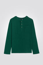 OKAIDI - טישרט ילדים שרוול ארוך עם כפתורים בחזית בירוק - MASHBIR//365