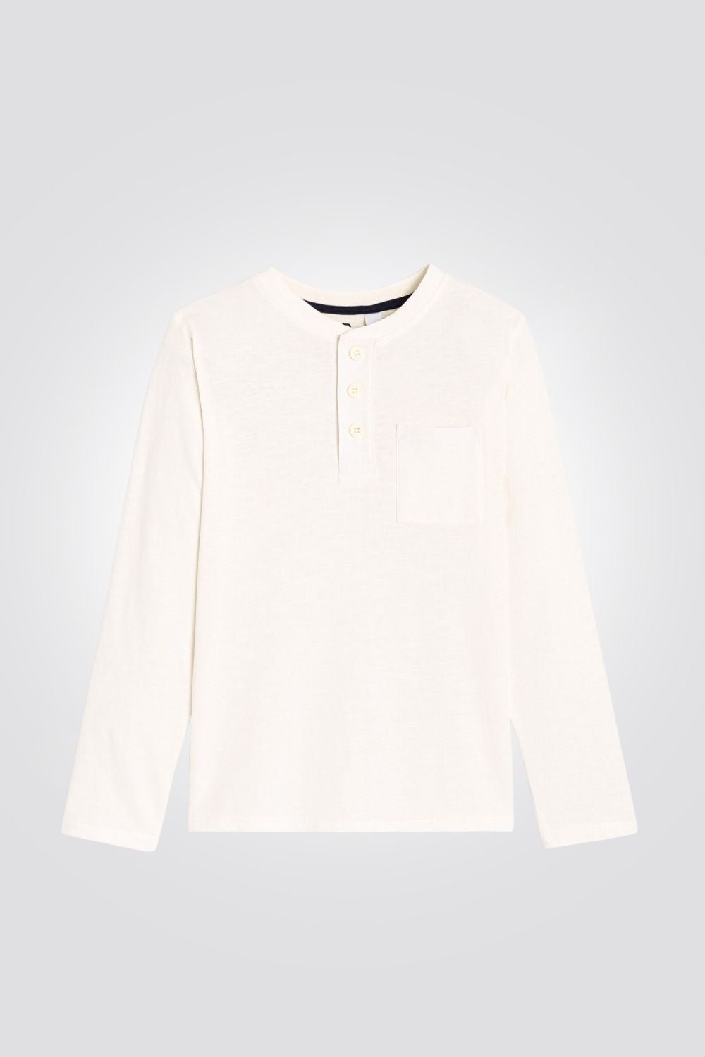 OKAIDI - טישרט ילדים שרוול ארוך עם כפתורים בחזית בלבן - MASHBIR//365