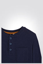 OKAIDI - טישרט ילדים שרוול ארוך עם כפתורים בחזית בכחול - MASHBIR//365