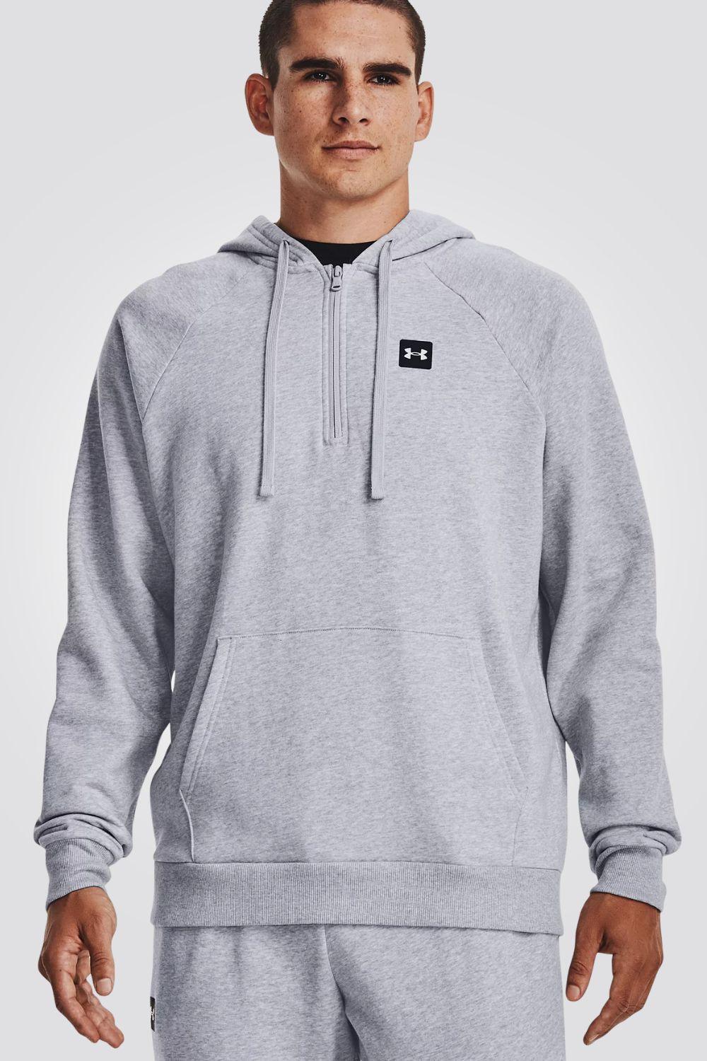 UNDER ARMOUR - קפוצ'ון לגבר Rival Fleece ½ Zip בצבע אפור בהיר - MASHBIR//365